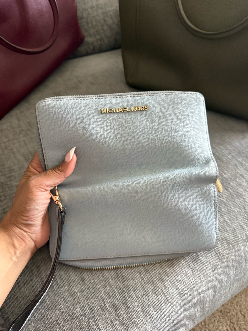 Michael Kors Light Blue Zip-Around Leather Wallet